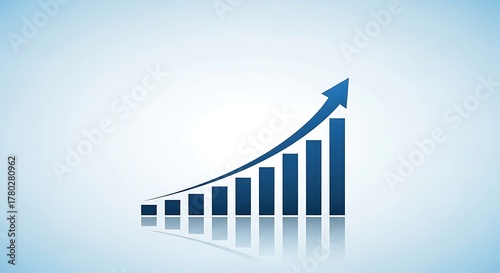 Blue chart with an upward curving arrow indicating positive financial growth and increasing success