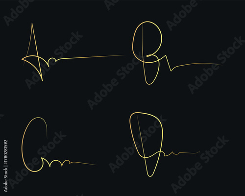 Collection of four luxury golden vector signatures design.