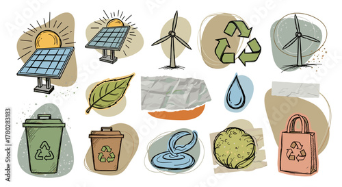 Hand-Drawn Sustainability & Eco Collage Set