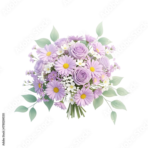 Purple floral arrangement isolated on transparent background