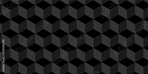 Abstract square dark black cubic square shape backdrop texture. cube geometric wall and floor vector diamond hexagon triangle wallpaper background.	