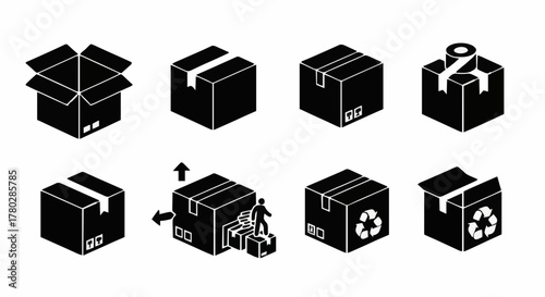 Isometric boxes icons collection shipping, delivery, packaging and storage