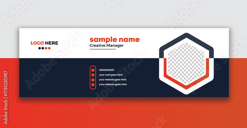 Modern Business Email Signature Design Template with Hexagon Photo Placeholder