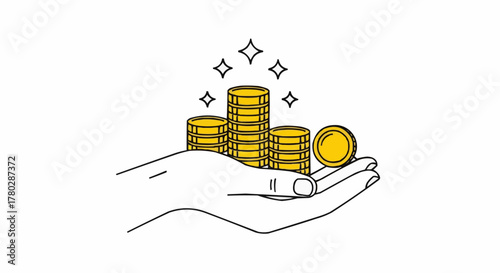Hand Holding Coins – Flat Vector Illustration Symbolizing Wealth, Savings, and Financial Success