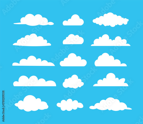 White clouds on blue background set