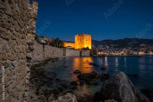 Fototapeta Naklejka Na Ścianę i Meble -  The Alanya Castle night view in Turkey