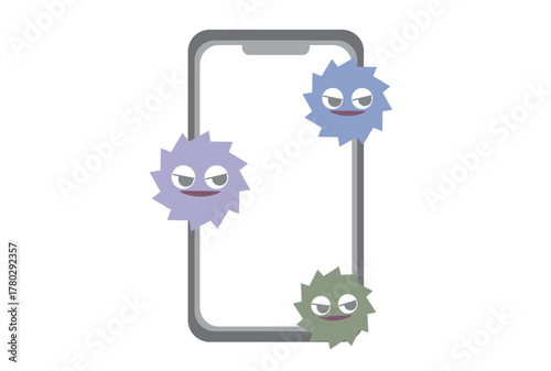 スマホにばい菌がたくさんついているイラスト