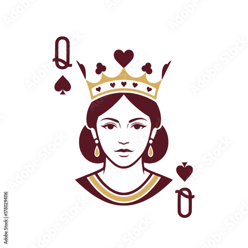 Elegant and regal illustration of a Queen of Spades, embodying power and strategy in a classic playing card design. Perfect for gaming, casino themes, or sophisticated graphic projects