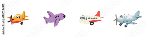 Watercolor plane. Watercolor toys. Plane vector illustration. Cute cartoon plane