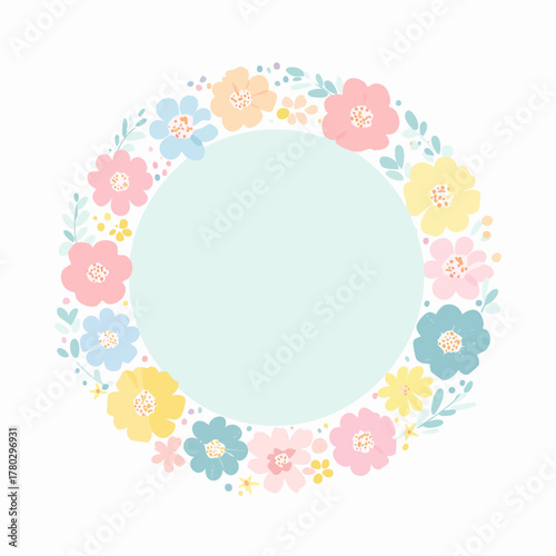 パステルカラーで描くかわいい円形花フレーム