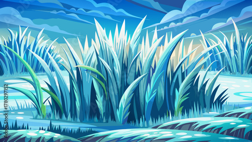 Delicate grass covered in ice