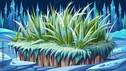 Delicate grass covered in ice