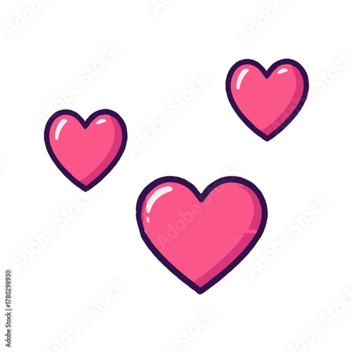A charming collection of three vibrant pink heart icons, perfect for expressing love, joy, affection, and positive well-being in digital designs, social media, or romantic greetings