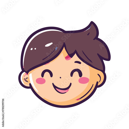 Vector illustration of a child's happy face with rosy cheeks, showing positive emotion and a minor skin blemish on the forehead