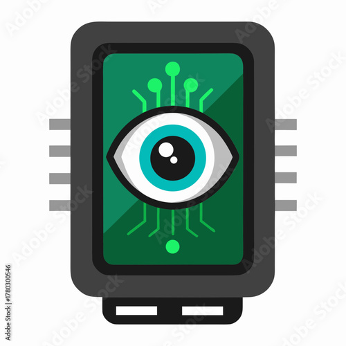A futuristic innovative digital biometric eye print scanner vector art illustration