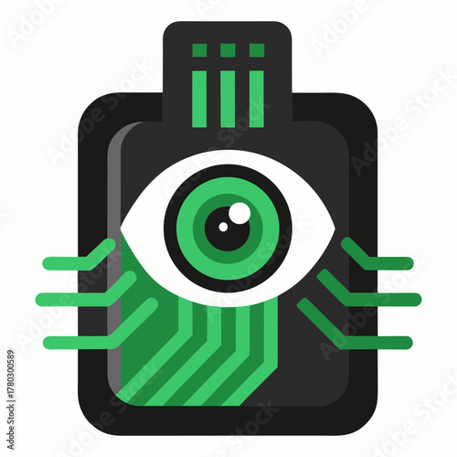 A futuristic innovative digital biometric eye print scanner vector art illustration