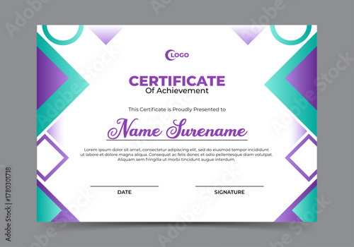 Certificate of achievement template with geometric design