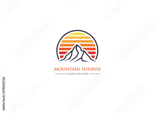 Abstract Mountain Sunrise Logo Design with a Gradient Sky Landscape