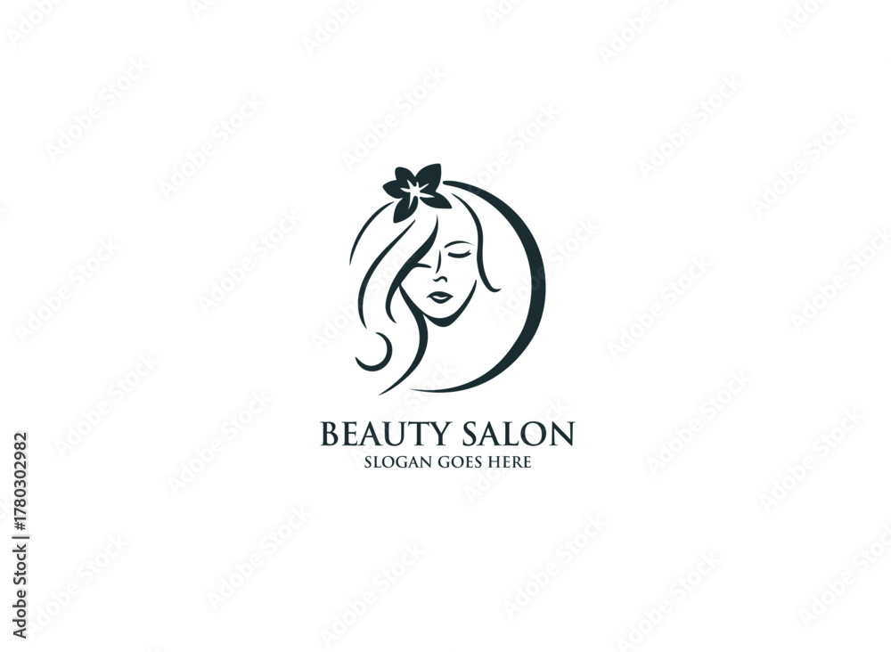 Obraz premium Elegant Beauty Salon Logo Design Featuring a Woman's Face and Flower