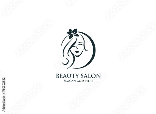 Elegant Beauty Salon Logo Design Featuring a Woman's Face and Flower