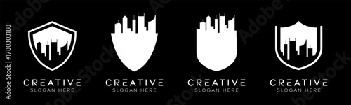 Set of city shield logo design templates. Modern isolated shield with city design for protection, stability and urban.