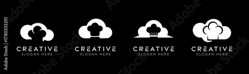 Set of cloud chef logo design templates. Modern isolated chef hat with cloud design for digital recipes, catering and software.