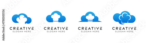 Set of cloud chef logo design templates. Modern isolated chef hat with cloud design for digital recipes, catering and software.