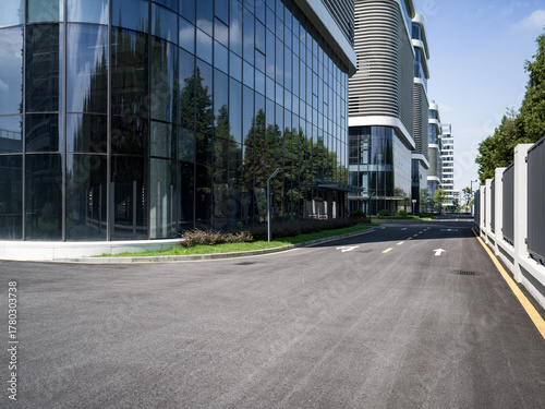 empty floor with modern office building