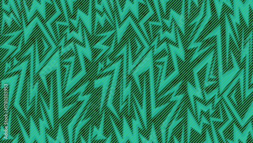 Sporty Neon Abstract Lightning Seamless Pattern with Turquoise Zigzag Shapes and Diagonal Line Texture for Jersey Apparel and Dynamic Sport Background Design