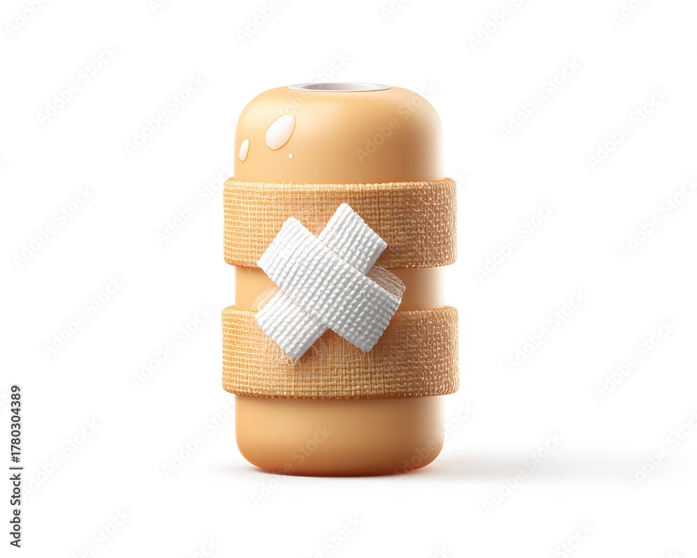 Obraz premium Cartoon character with a bandage on a light background for healthcare