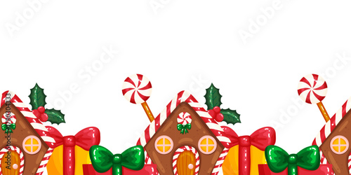 Gingerbread Houses and Gifts Seamless Border