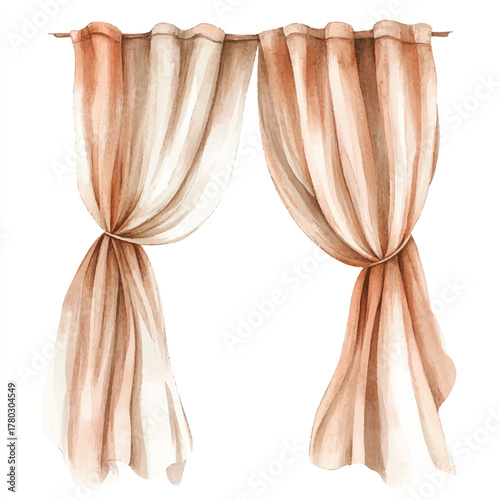 Elegant watercolor curtains with soft peach and cream hues.