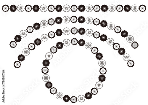 菊の飾り罫とフレームセット・白黒