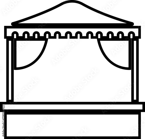 Outdoor Music Festival Stage Icon Concert, Performance, Theater, and Event Platform Symbol Entertainment, Show, and Auditorium Vector in Black Color Line Style