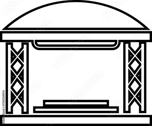 Outdoor Music Festival Stage Icon Concert, Performance, Theater, and Event Platform Symbol Entertainment, Show, and Auditorium Vector in Black Color Line Style