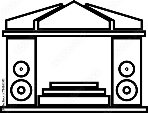 Outdoor Music Festival Stage Icon Concert, Performance, Theater, and Event Platform Symbol Entertainment, Show, and Auditorium Vector in Black Color Line Style