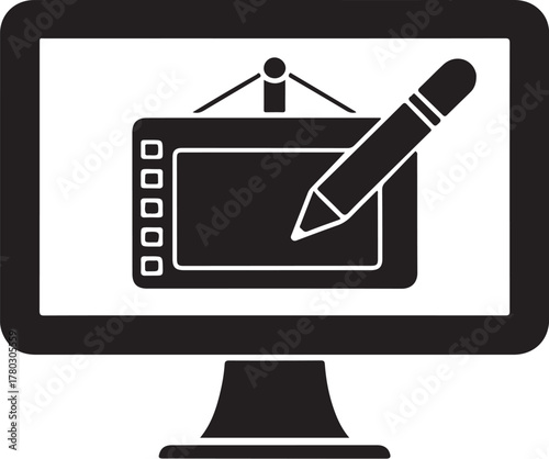 Digital drawing tablet and stylus on monitor digital art