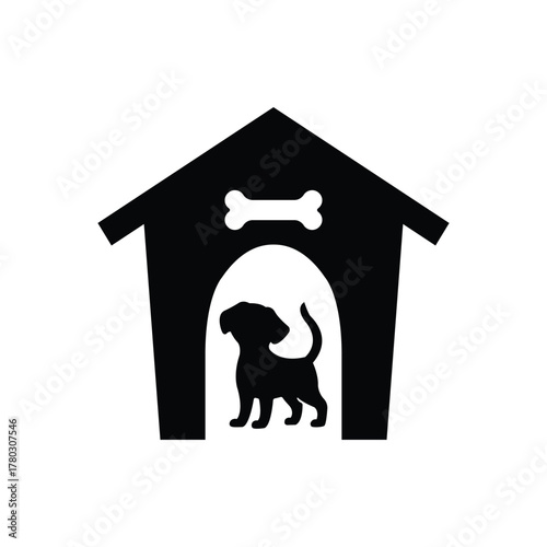 Dog House  black isolated icon illustration