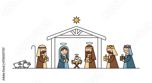 Minimal Christmas Nativity Symbols Vector Set – Holy Scene Silhouette Icons, Biblical Christmas Elements, and Sacred Holiday Design Graphics