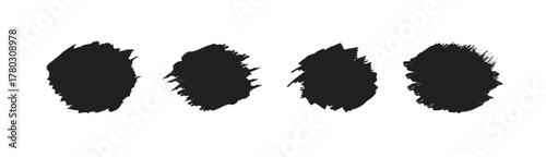 Round Brushes. Paint ink splatter, stains set. Splash of paints with drops. High level of tracing and many details. Illustration splash and drip design, silhouette blob spray collection. Vector.