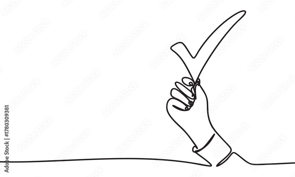 Obraz premium Continuous Line Drawing of Hand Holding a Checkmark