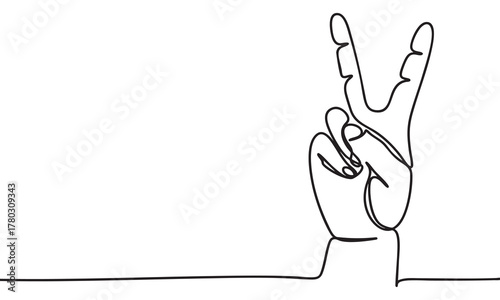 Continuous Line Peace Sign Hand Gesture