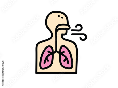 Illustration of human respiratory system with lungs and airflow representing breathing