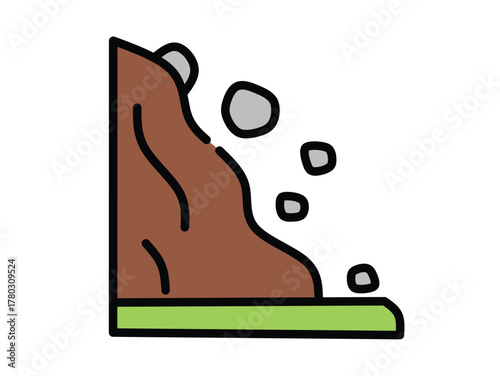 Rockslide Icon Illustration of a Landslide with Falling Rocks and Slope Depiction