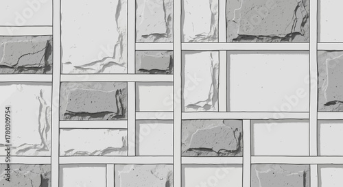 Abstract Geometric Stone Wall Texture Seamless Pattern in Shades of Gray and White