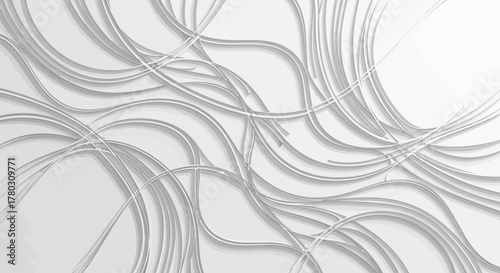 Intricate network of embossed grey wavy lines creating a dynamic and elegant abstract pattern on a white background