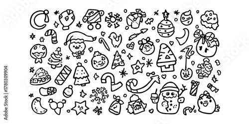 popular hand drawing new year doodles isolated on white background. new year 2026