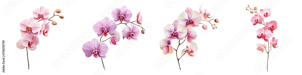 Obraz premium Elegant Pink Orchid Sprigs Isolated on White - Watercolor Style