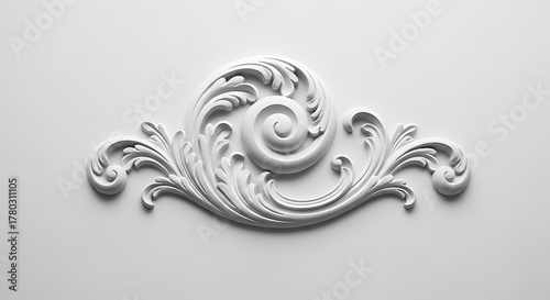 Elegant white floral design element with detailed swirls and transparent background