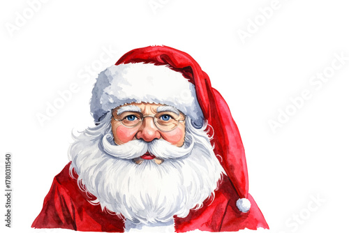 watercolor santa claus wearing eyeglass white background